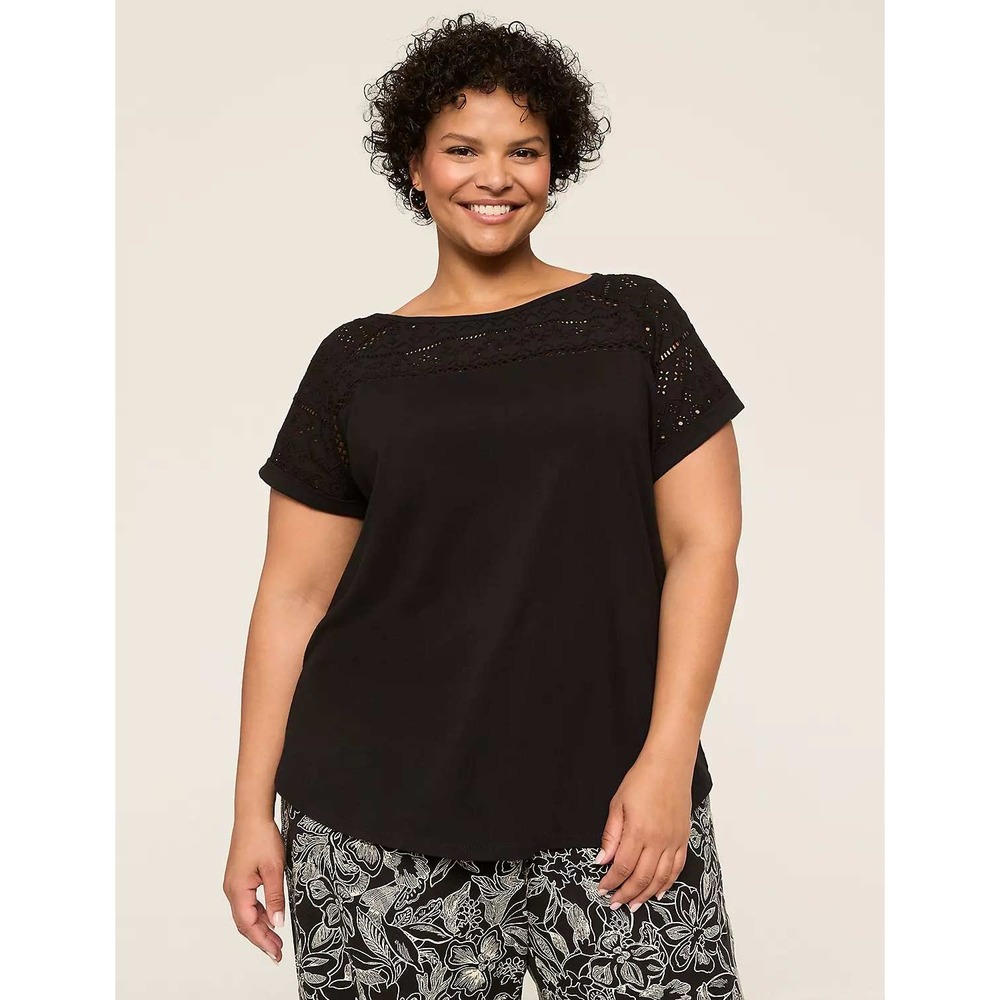 Lane Bryant Eyelet Lace Black Top Plus Size‎ 18/20 Boho Cottagecore